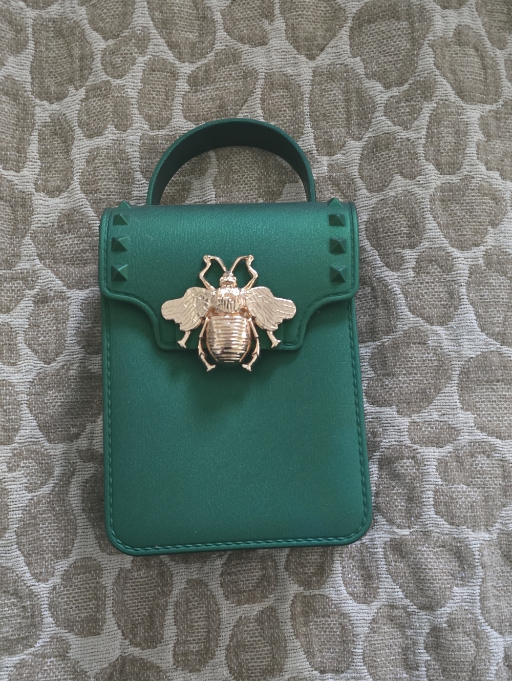 Green Bee-Embellished Mini Crossbody Bag